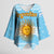 Argentina Christmas Kimono Sleeve Blouse with Blue-White Snowflake Pattern, Sun Emblem, and Map Motif - Wonder Print Shop