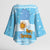 Argentina Christmas Kimono Sleeve Blouse with Blue-White Snowflake Pattern, Sun Emblem, and Map Motif - Wonder Print Shop