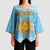 Argentina Christmas Kimono Sleeve Blouse with Blue-White Snowflake Pattern, Sun Emblem, and Map Motif - Wonder Print Shop