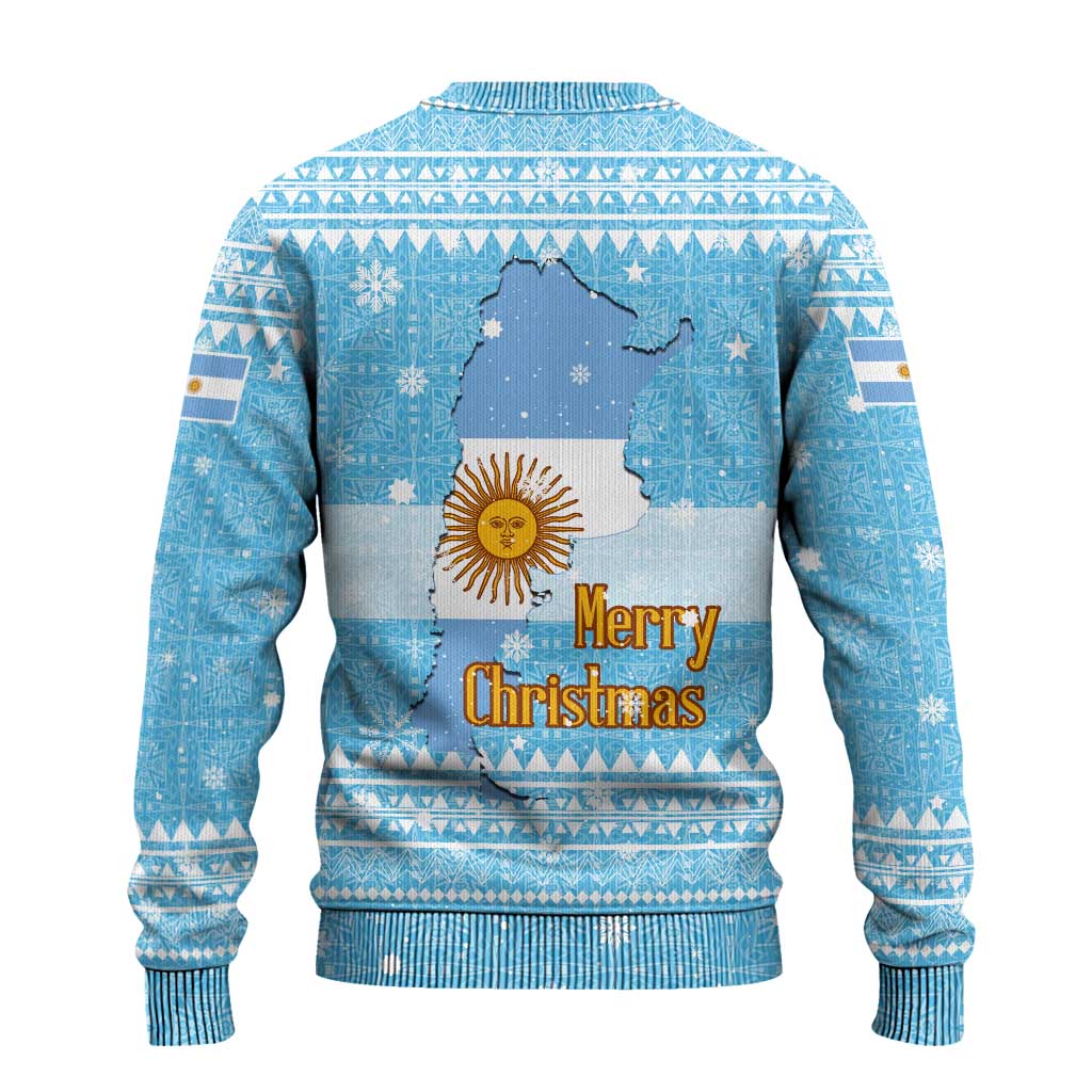 Argentina Christmas Ugly Christmas Sweater with Blue-White Snowflake Pattern, Sun Emblem, and Map Motif - Wonder Print Shop