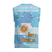 Argentina Christmas Knitted V-Neck Vest with Blue-White Snowflake Pattern, Sun Emblem, and Map Motif - Wonder Print Shop