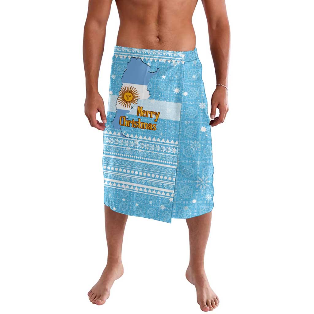 Argentina Christmas Lavalava with Blue-White Snowflake Pattern, Sun Emblem, and Map Motif - Wonder Print Shop