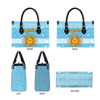 Argentina Christmas Leather Bag with Blue-White Snowflake Pattern, Sun Emblem, and Map Motif - Wonder Print Shop