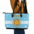 Argentina Christmas Leather Tote Bag with Blue-White Snowflake Pattern, Sun Emblem, and Map Motif - Wonder Print Shop