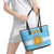 Argentina Christmas Leather Tote Bag with Blue-White Snowflake Pattern, Sun Emblem, and Map Motif - Wonder Print Shop