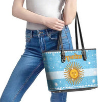Argentina Christmas Leather Tote Bag with Blue-White Snowflake Pattern, Sun Emblem, and Map Motif - Wonder Print Shop