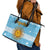 Argentina Christmas Leather Tote Bag with Blue-White Snowflake Pattern, Sun Emblem, and Map Motif - Wonder Print Shop