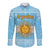 Argentina Christmas Long Sleeve Button Shirt with Blue-White Snowflake Pattern, Sun Emblem, and Map Motif - Wonder Print Shop