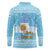 Argentina Christmas Long Sleeve Polo Shirt with Blue-White Snowflake Pattern, Sun Emblem, and Map Motif - Wonder Print Shop
