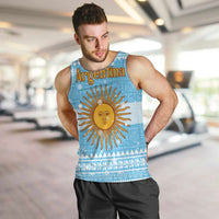 Argentina Christmas Men Tank Top with Blue-White Snowflake Pattern, Sun Emblem, and Map Motif - Wonder Print Shop