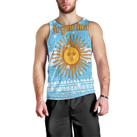 Argentina Christmas Men Tank Top with Blue-White Snowflake Pattern, Sun Emblem, and Map Motif - Wonder Print Shop