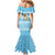 Argentina Christmas Mermaid Dress with Blue-White Snowflake Pattern, Sun Emblem, and Map Motif - Wonder Print Shop