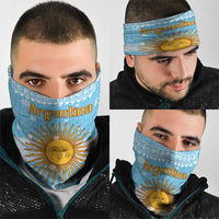 Argentina Christmas Neck Gaiter with Blue-White Snowflake Pattern, Sun Emblem, and Map Motif - Wonder Print Shop