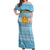 Argentina Christmas Off Shoulder Maxi Dress with Blue-White Snowflake Pattern, Sun Emblem, and Map Motif - Wonder Print Shop