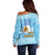 Argentina Christmas Off Shoulder Sweater with Blue-White Snowflake Pattern, Sun Emblem, and Map Motif - Wonder Print Shop