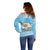 Argentina Christmas Off Shoulder Sweater with Blue-White Snowflake Pattern, Sun Emblem, and Map Motif - Wonder Print Shop