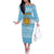 Argentina Christmas Off The Shoulder Long Sleeve Dress with Blue-White Snowflake Pattern, Sun Emblem, and Map Motif - Wonder Print Shop