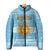 Argentina Christmas Padded Jacket with Blue-White Snowflake Pattern, Sun Emblem, and Map Motif - Wonder Print Shop