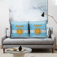 Argentina Christmas Pillow Cover with Blue-White Snowflake Pattern, Sun Emblem, and Map Motif - Wonder Print Shop