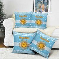 Argentina Christmas Pillow Cover with Blue-White Snowflake Pattern, Sun Emblem, and Map Motif - Wonder Print Shop