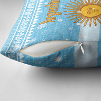Argentina Christmas Pillow Cover with Blue-White Snowflake Pattern, Sun Emblem, and Map Motif - Wonder Print Shop