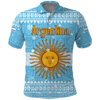 Argentina Christmas Polo Shirt with Blue-White Snowflake Pattern, Sun Emblem, and Map Motif - Wonder Print Shop