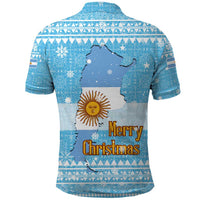 Argentina Christmas Polo Shirt with Blue-White Snowflake Pattern, Sun Emblem, and Map Motif - Wonder Print Shop
