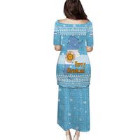 Argentina Christmas Puletasi with Blue-White Snowflake Pattern, Sun Emblem, and Map Motif - Wonder Print Shop