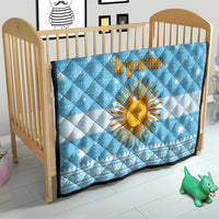 Argentina Christmas Quilt with Blue-White Snowflake Pattern, Sun Emblem, and Map Motif - Wonder Print Shop