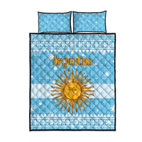 Argentina Christmas Quilt Bed Set with Blue-White Snowflake Pattern, Sun Emblem, and Map Motif - Wonder Print Shop