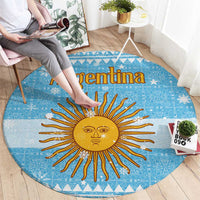 Argentina Christmas Round Carpet with Blue-White Snowflake Pattern, Sun Emblem, and Map Motif - Wonder Print Shop