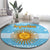 Argentina Christmas Round Carpet with Blue-White Snowflake Pattern, Sun Emblem, and Map Motif - Wonder Print Shop