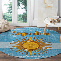Argentina Christmas Round Carpet with Blue-White Snowflake Pattern, Sun Emblem, and Map Motif - Wonder Print Shop