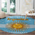 Argentina Christmas Round Carpet with Blue-White Snowflake Pattern, Sun Emblem, and Map Motif - Wonder Print Shop