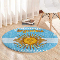 Argentina Christmas Round Carpet with Blue-White Snowflake Pattern, Sun Emblem, and Map Motif - Wonder Print Shop