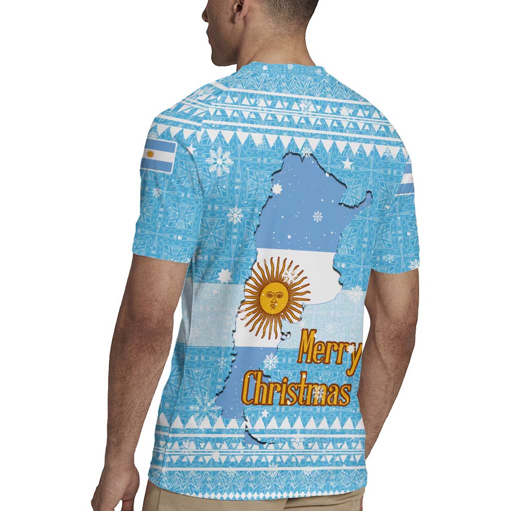 Argentina Christmas Rugby Jersey with Blue-White Snowflake Pattern, Sun Emblem, and Map Motif - Wonder Print Shop