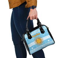 Argentina Christmas Shoulder Handbag with Blue-White Snowflake Pattern, Sun Emblem, and Map Motif - Wonder Print Shop