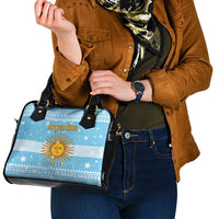 Argentina Christmas Shoulder Handbag with Blue-White Snowflake Pattern, Sun Emblem, and Map Motif - Wonder Print Shop