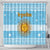 Argentina Christmas Shower Curtain with Blue-White Snowflake Pattern, Sun Emblem, and Map Motif - Wonder Print Shop