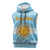 Argentina Christmas Sleeveless Hoodie with Blue-White Snowflake Pattern, Sun Emblem, and Map Motif - Wonder Print Shop