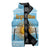 Argentina Christmas Sleeveless Puffer Jacket with Blue-White Snowflake Pattern, Sun Emblem, and Map Motif - Wonder Print Shop