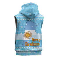 Argentina Christmas Sleeveless Zip Hoodie with Blue-White Snowflake Pattern, Sun Emblem, and Map Motif - Wonder Print Shop