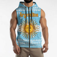Argentina Christmas Sleeveless Zip Hoodie with Blue-White Snowflake Pattern, Sun Emblem, and Map Motif - Wonder Print Shop