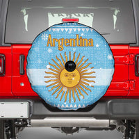 Argentina Christmas Spare Tire Cover with Blue-White Snowflake Pattern, Sun Emblem, and Map Motif - Wonder Print Shop