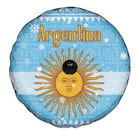 Argentina Christmas Spare Tire Cover with Blue-White Snowflake Pattern, Sun Emblem, and Map Motif - Wonder Print Shop
