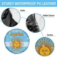 Argentina Christmas Spare Tire Cover with Blue-White Snowflake Pattern, Sun Emblem, and Map Motif - Wonder Print Shop