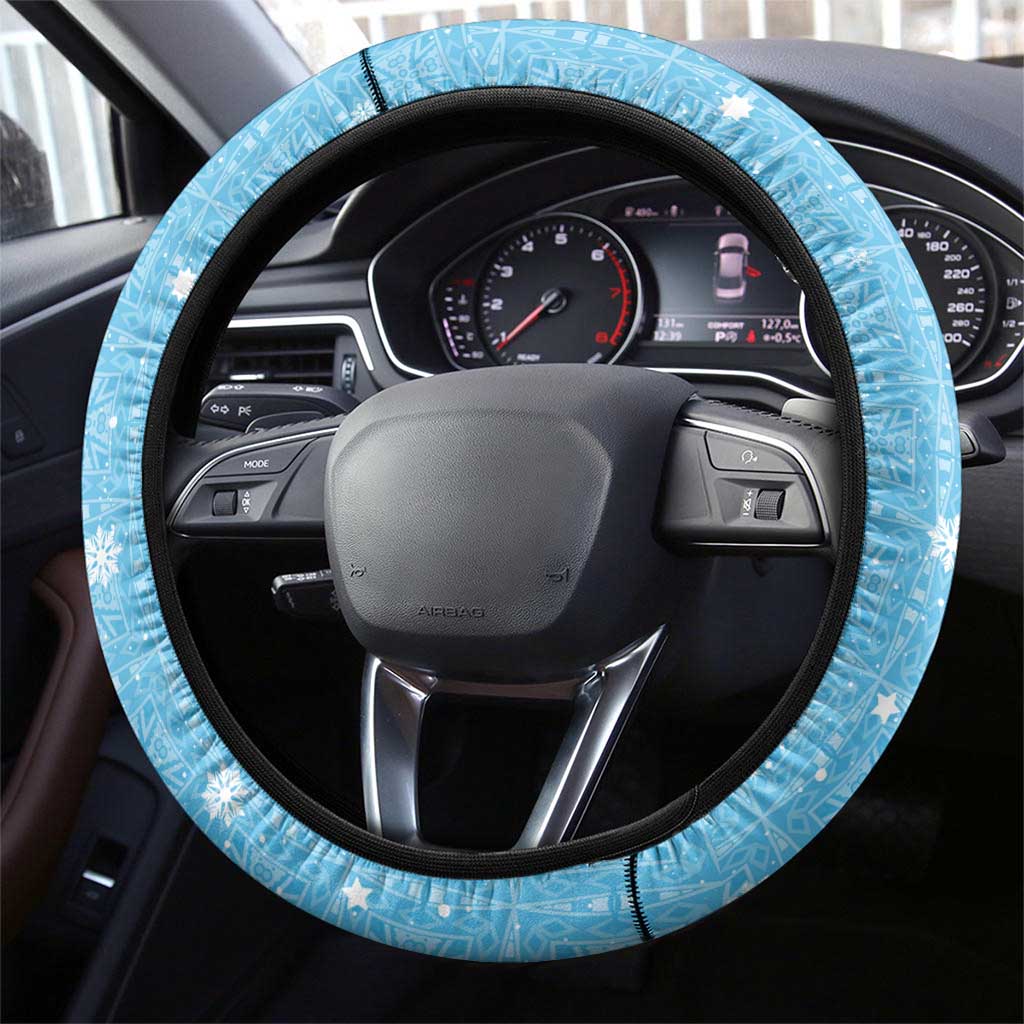 Argentina Christmas Steering Wheel Cover with Blue-White Snowflake Pattern, Sun Emblem, and Map Motif - Wonder Print Shop
