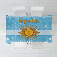 Argentina Christmas Tablecloth with Blue-White Snowflake Pattern, Sun Emblem, and Map Motif - Wonder Print Shop