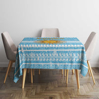 Argentina Christmas Tablecloth with Blue-White Snowflake Pattern, Sun Emblem, and Map Motif - Wonder Print Shop