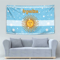 Argentina Christmas Tapestry with Blue-White Snowflake Pattern, Sun Emblem, and Map Motif - Wonder Print Shop